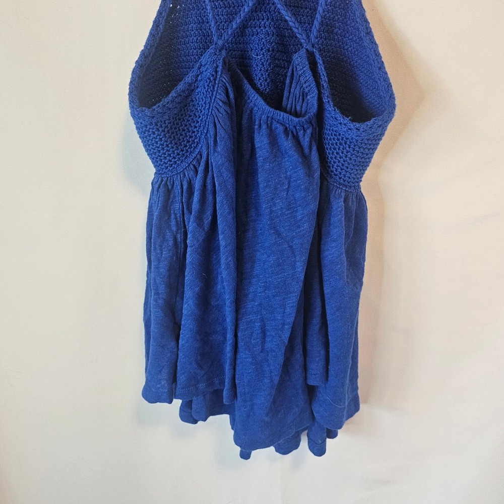 Free People Crochet Halter Tank Top XS Blue Boho Festival Strappy Peplum Hippie - Picture 5 of 8